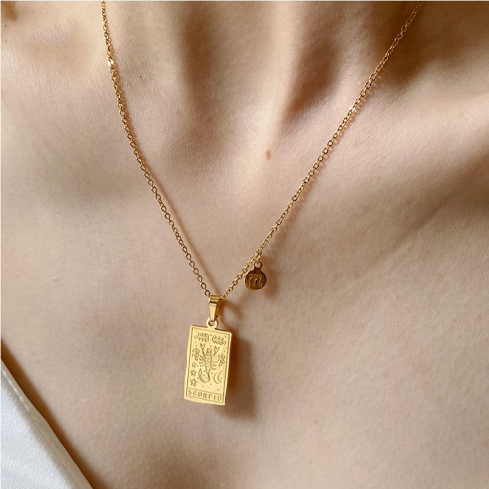 Scorpio Zodiac Pendant Necklace PVD 18K Gold Plated Stainless Steel Astr… - Picture 4 of 8